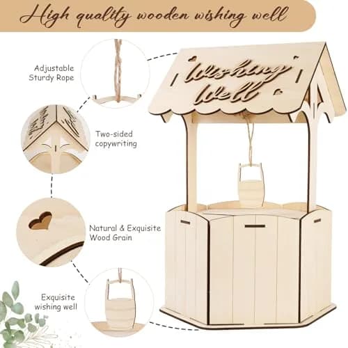 OurWarm Wishing Well Wedding Card Box for Reception | Rustic Wooden Gift Box, 11.6 x 11.6 x 6.7 inches thumbnail 4