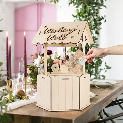 OurWarm Wishing Well Wedding Card Box for Reception | Rustic Wooden Gift Box, 11.6 x 11.6 x 6.7 inches thumbnail 5
