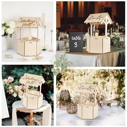 OurWarm Wishing Well Wedding Card Box for Reception | Rustic Wooden Gift Box, 11.6 x 11.6 x 6.7 inches thumbnail 7