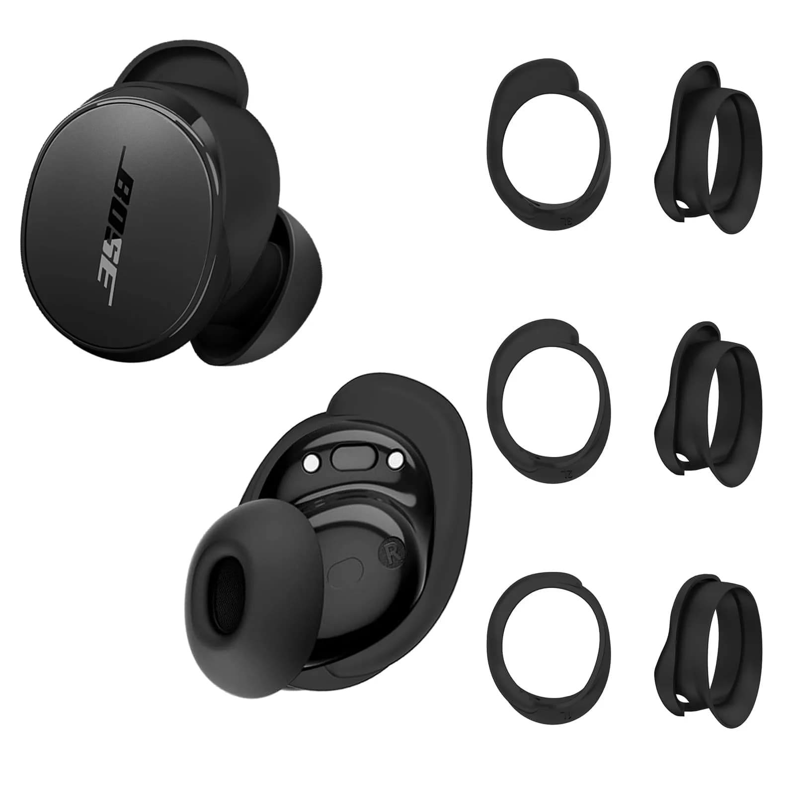 TUDIOW Blue Silicone Ear Tips Covers for New Bose QuietComfort Earbuds (2024) | 3 Pairs S/M/L with Storage Case — Black