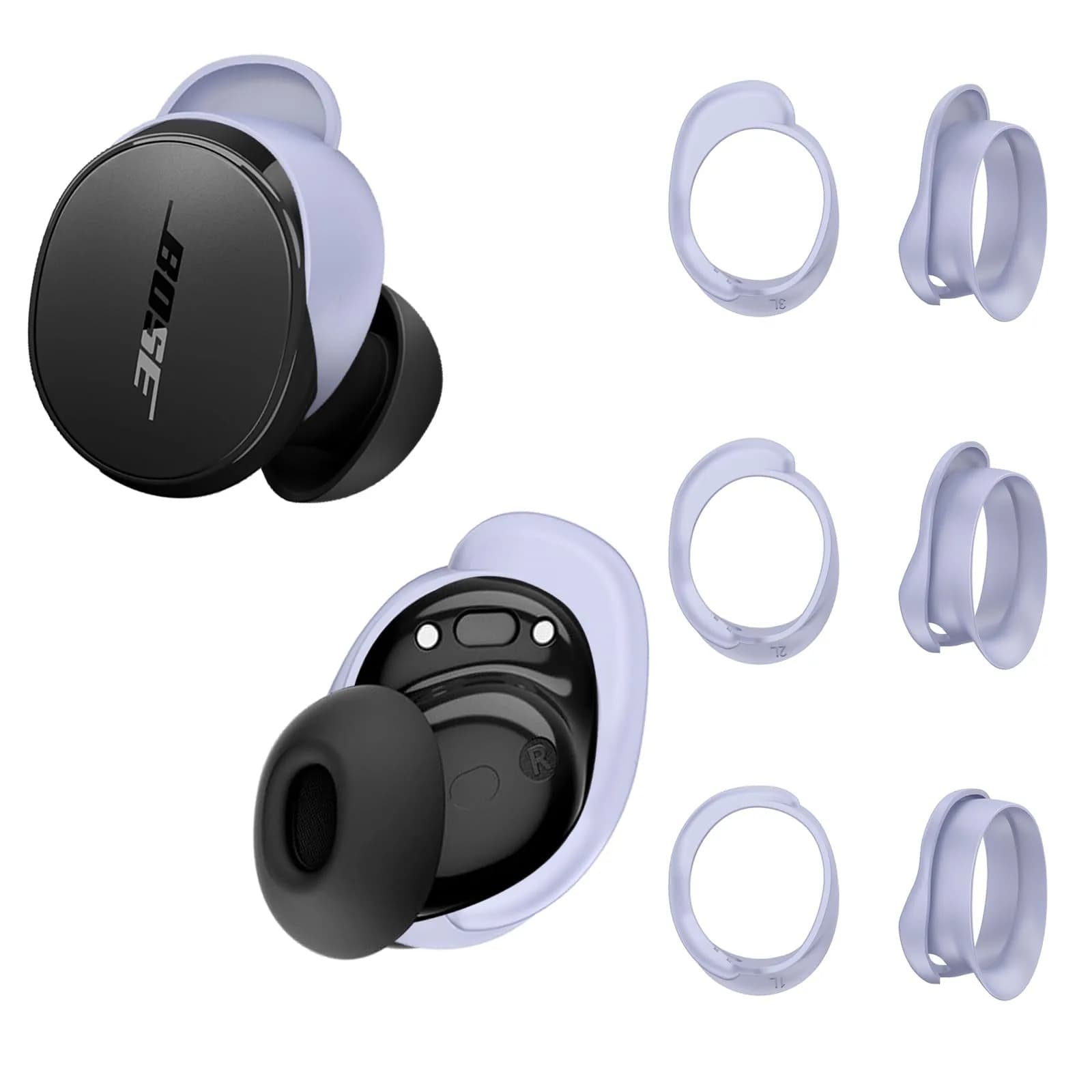TUDIOW Blue Silicone Ear Tips Covers for New Bose QuietComfort Earbuds (2024) | 3 Pairs S/M/L with Storage Case — Purple