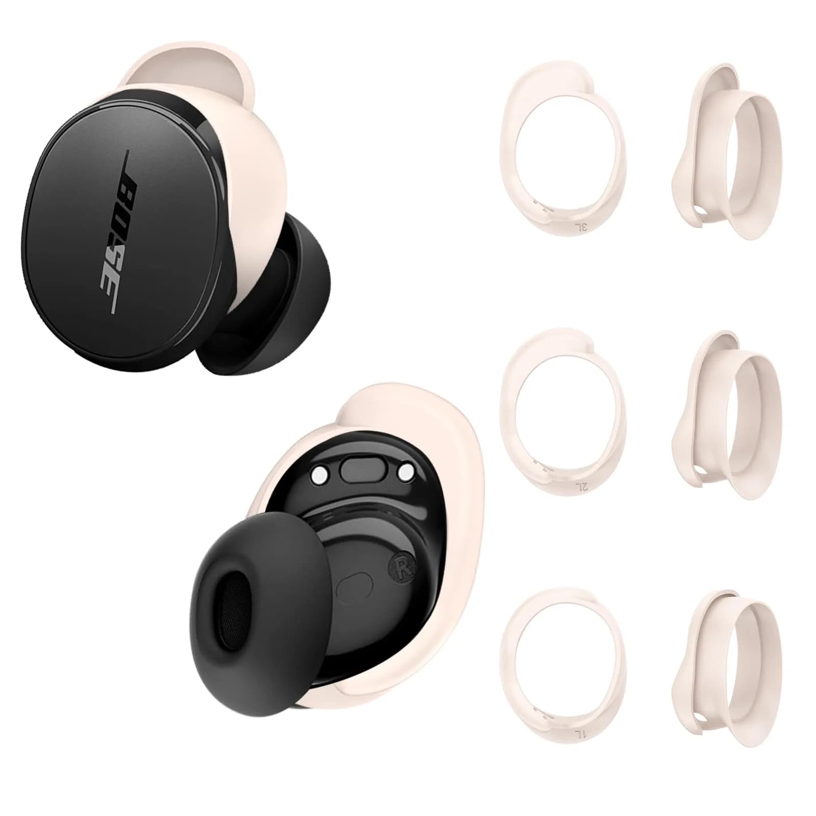 TUDIOW Blue Silicone Ear Tips Covers for New Bose QuietComfort Earbuds (2024) | 3 Pairs S/M/L with Storage Case — Off-white
