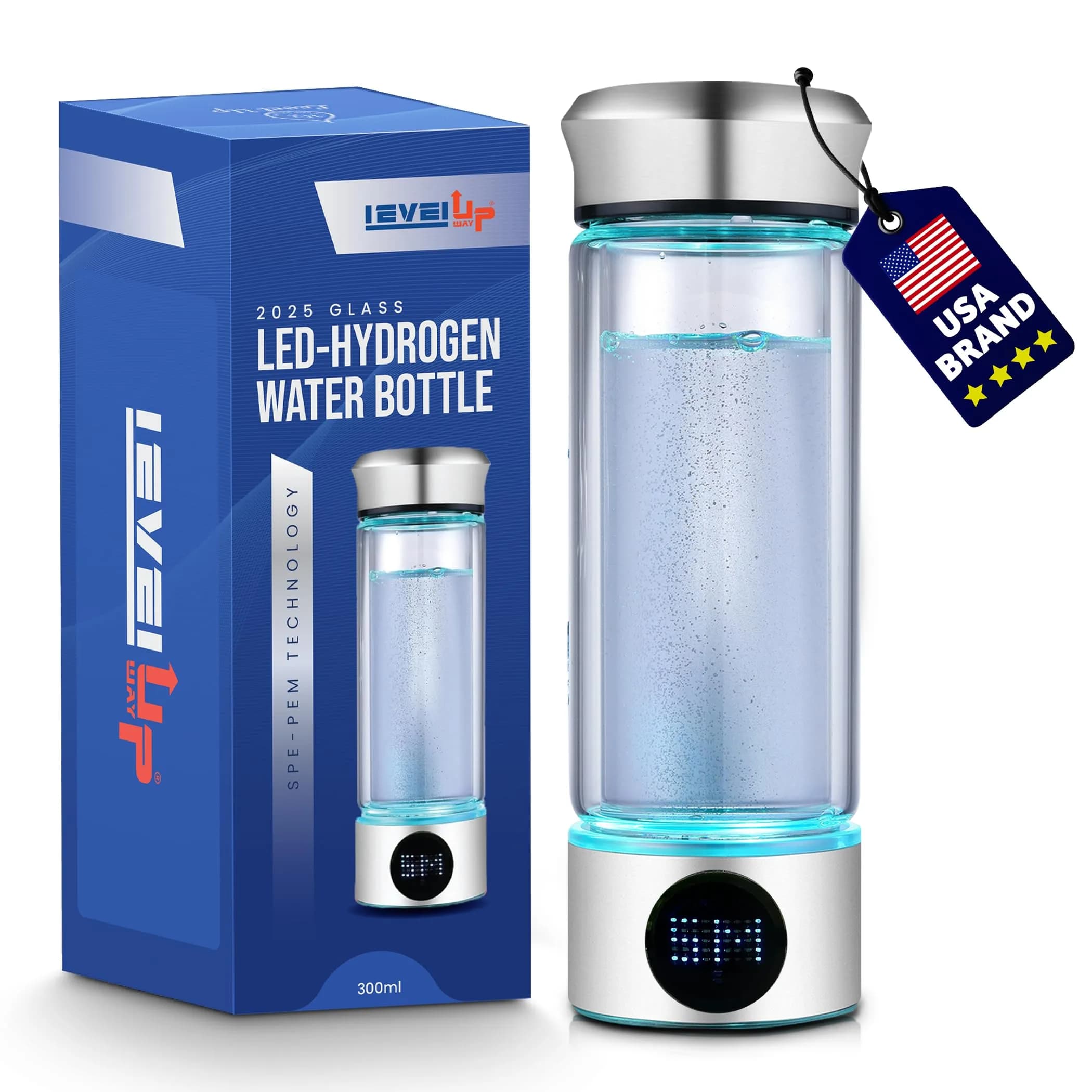 Level Up Way Hydrogen Water Bottle Generator 1.5L (51oz) | Portable Electrolysis with Digital Display — Classic LED