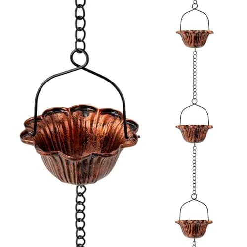giole Lotus Rain Chain 3.05m (10ft) with 12 Cups & Bell | Decorative Downspout Alternative for Indian Homes thumbnail 1