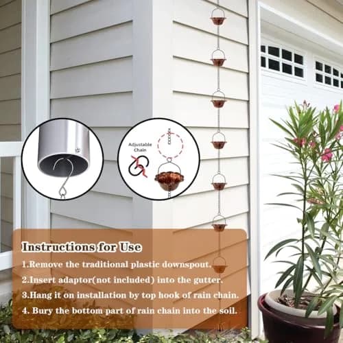 giole Lotus Rain Chain 3.05m (10ft) with 12 Cups & Bell | Decorative Downspout Alternative for Indian Homes thumbnail 6