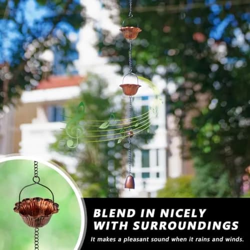 giole Lotus Rain Chain 3.05m (10ft) with 12 Cups & Bell | Decorative Downspout Alternative for Indian Homes thumbnail 8