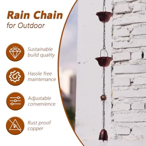 giole Lotus Rain Chain 3.05m (10ft) with 12 Cups & Bell | Decorative Downspout Alternative for Indian Homes thumbnail 3
