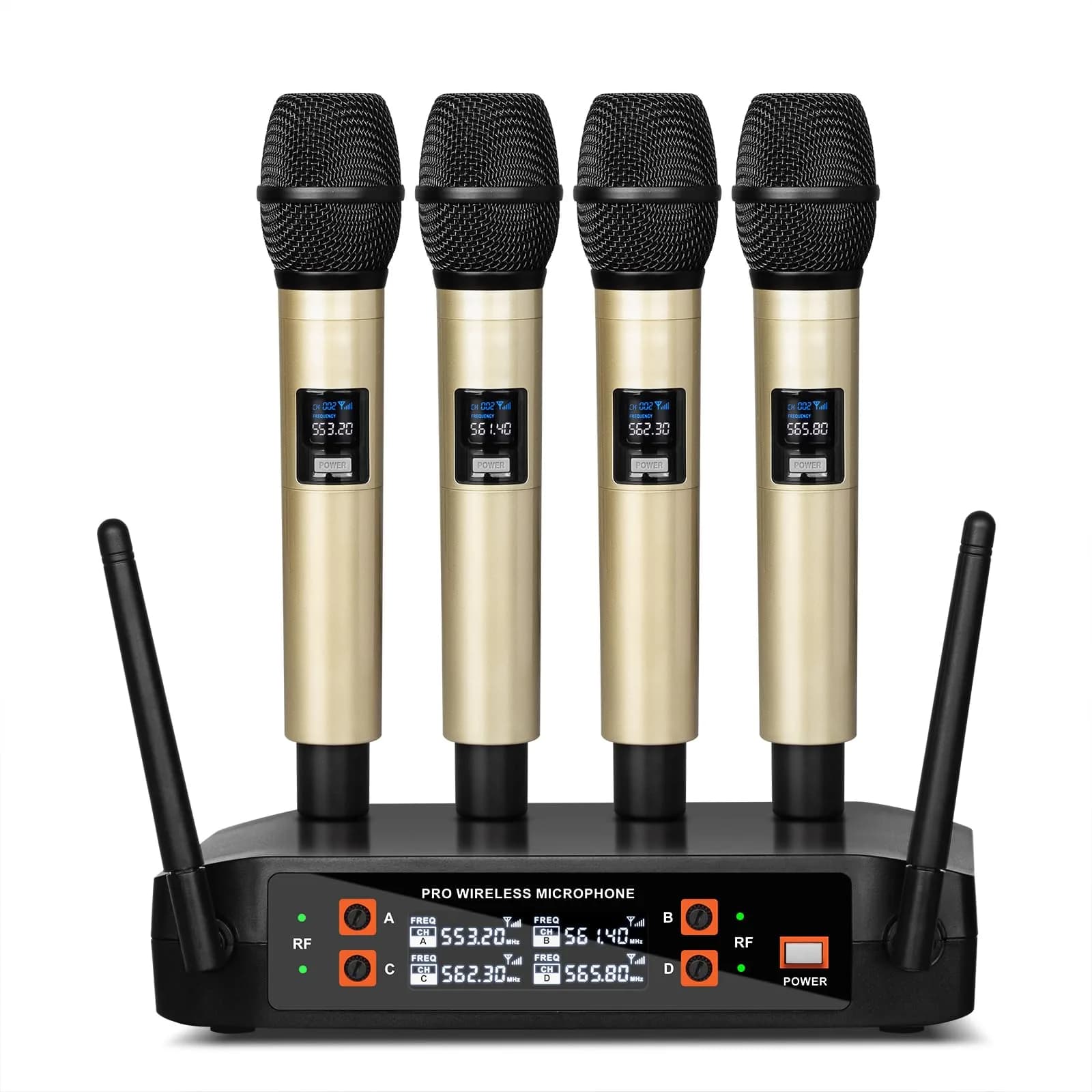 Depusheng DX4 Wireless Microphone System with 4 UHF Dynamic Mics | 164 Ft Range, 4-Channel, Plug & Play - main product image