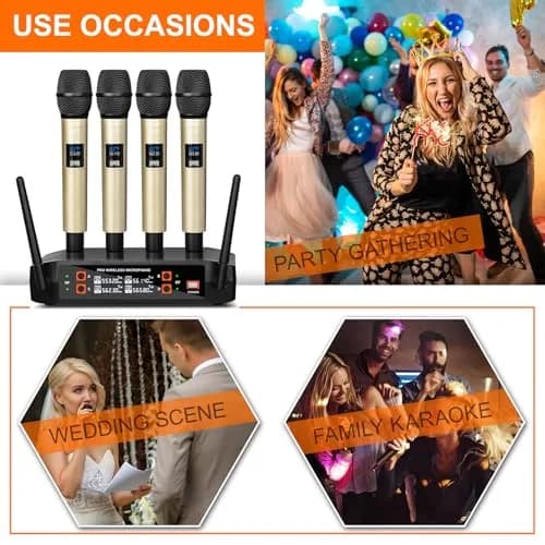 Depusheng DX4 Wireless Microphone System with 4 UHF Dynamic Mics | 164 Ft Range, 4-Channel, Plug & Play thumbnail 8