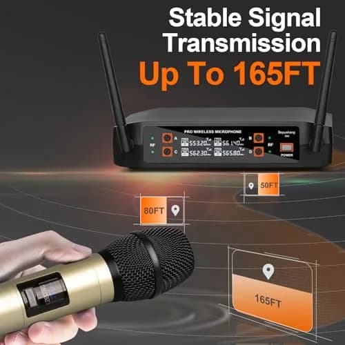 Depusheng DX4 Wireless Microphone System with 4 UHF Dynamic Mics | 164 Ft Range, 4-Channel, Plug & Play thumbnail 2