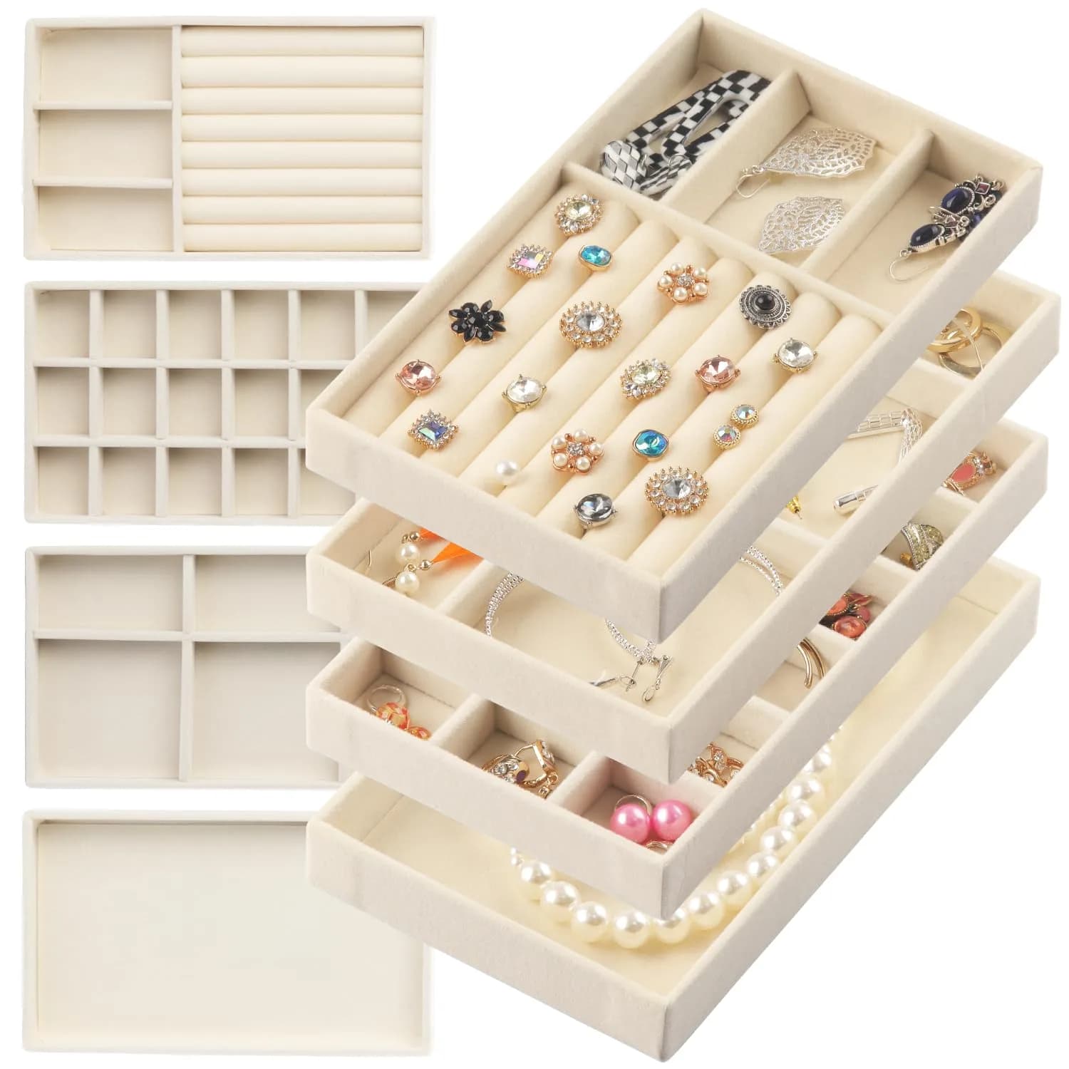 ERLSTE Jewelry Organizer Trays for Drawers Beige | Stackable, Adjustable, Luxury Storage - main product image