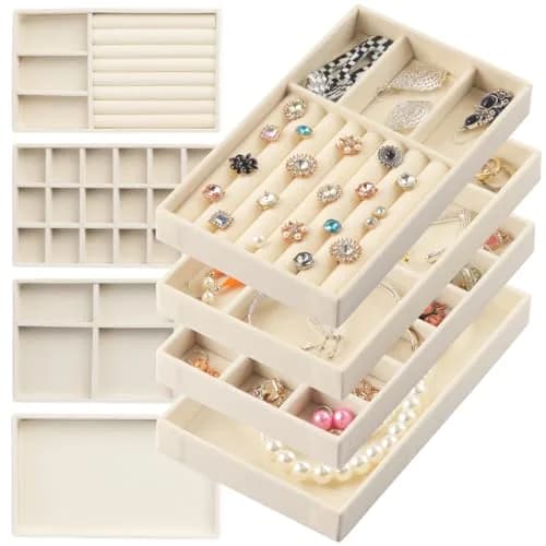 ERLSTE Jewelry Organizer Trays for Drawers Beige | Stackable, Adjustable, Luxury Storage thumbnail 1