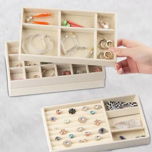 ERLSTE Jewelry Organizer Trays for Drawers Beige | Stackable, Adjustable, Luxury Storage thumbnail 4