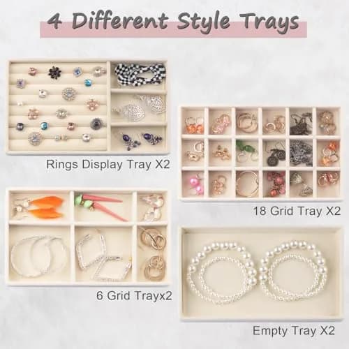ERLSTE Jewelry Organizer Trays for Drawers Beige | Stackable, Adjustable, Luxury Storage thumbnail 3