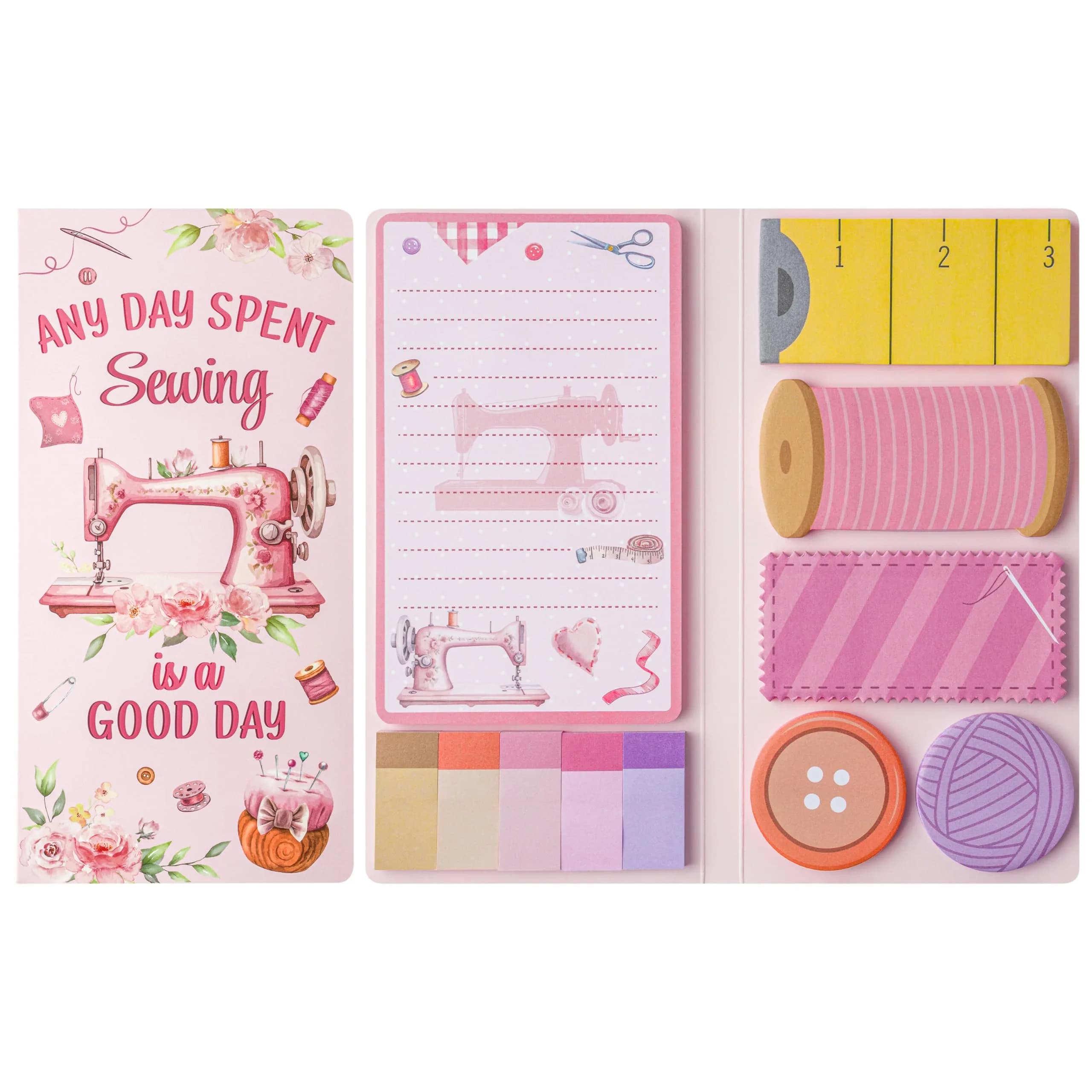 Xqumoi Retro Sewing Sticky Notes Set - Any Day Spent Sewing is A Good Day, Pink (550 Sheets)