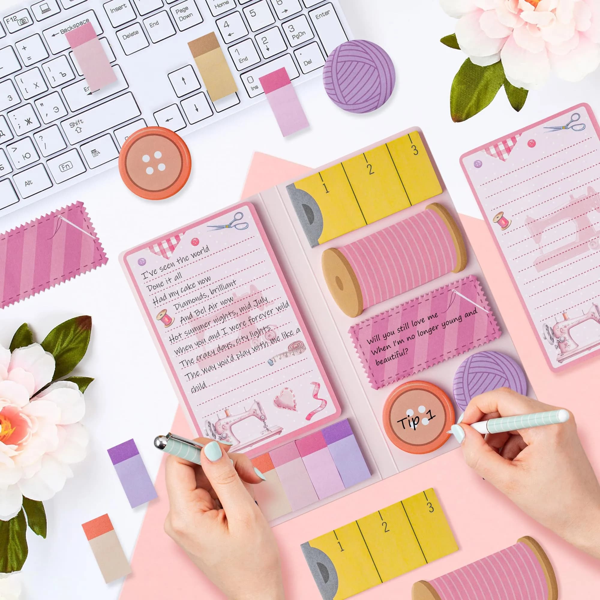 Xqumoi Retro Sewing Sticky Notes Set - Any Day Spent Sewing is A Good Day, Pink (550 Sheets) thumbnail 4