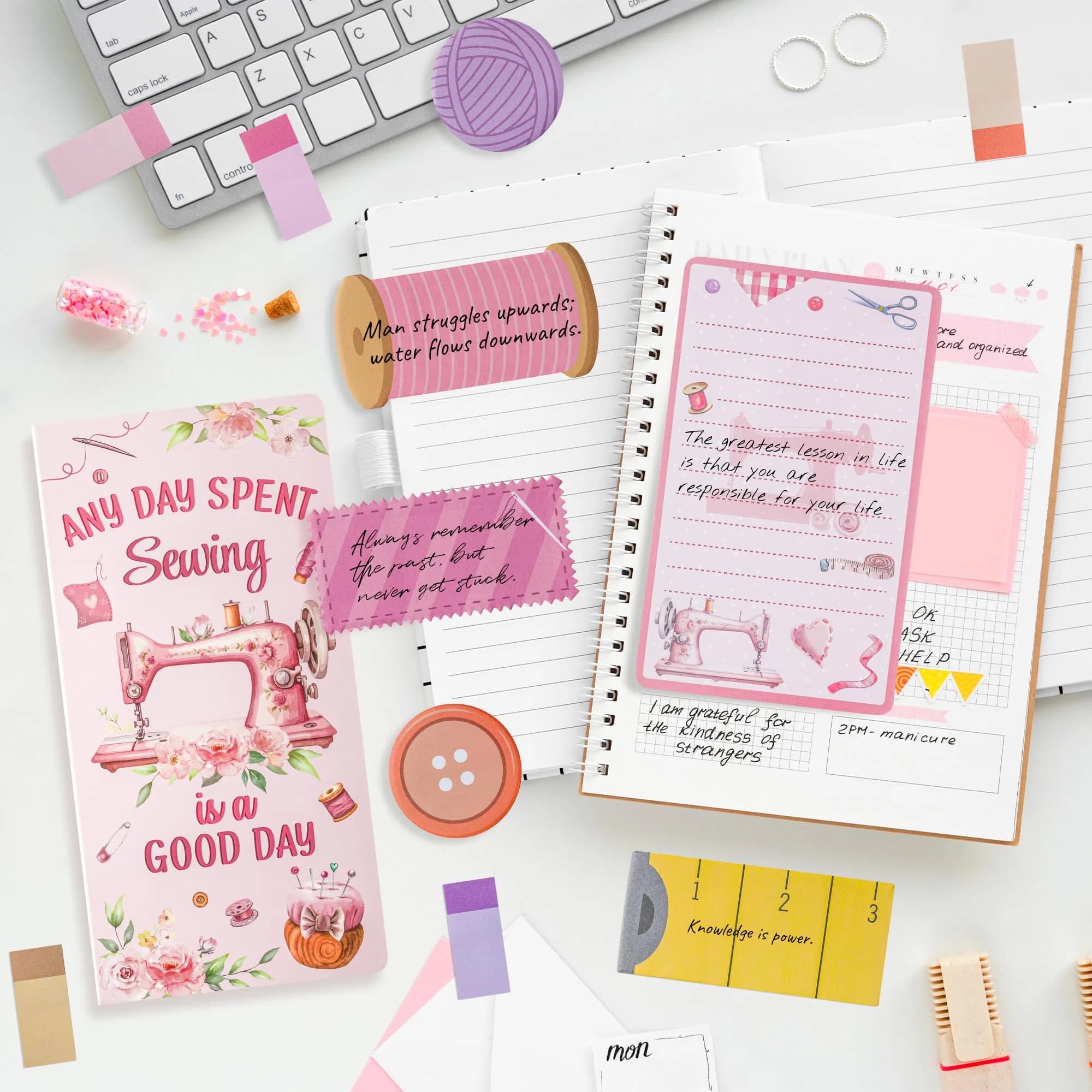 Xqumoi Retro Sewing Sticky Notes Set - Any Day Spent Sewing is A Good Day, Pink (550 Sheets) thumbnail 5