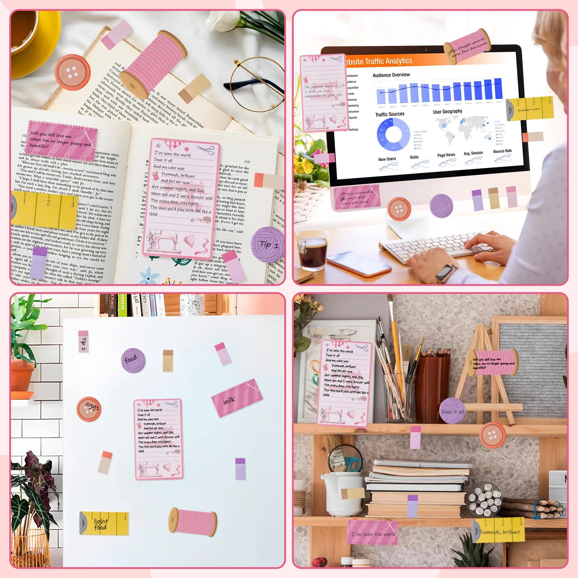 Xqumoi Retro Sewing Sticky Notes Set - Any Day Spent Sewing is A Good Day, Pink (550 Sheets) thumbnail 6