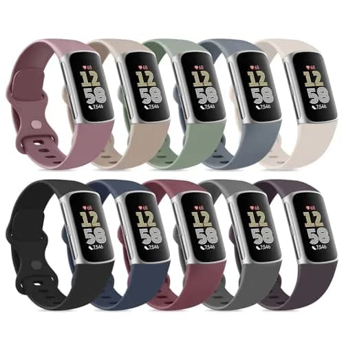 Vancle 10 Pack Fitbit Charge 6 / 5 Bands | Soft Silicone Waterproof Straps for Women Men thumbnail 1