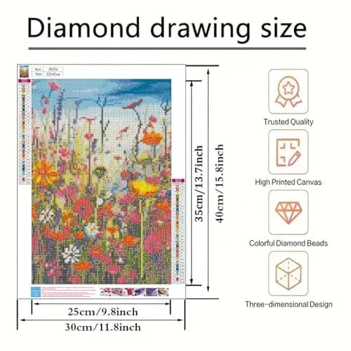 BYGFHLYW Sea of Flowers 5D Diamond Painting Kit 30x40cm (12x16 Inches) | Full Drill Crystal Art for Adults & Beginners thumbnail 5