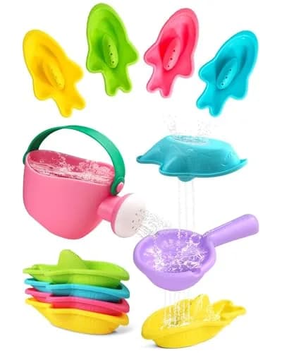 Fajiabao Mold-Free Baby Bath Toys 6-Piece Set | Stackable Shark Boats, Watering Can & Scoop for Toddlers Ages 1-3 thumbnail 1