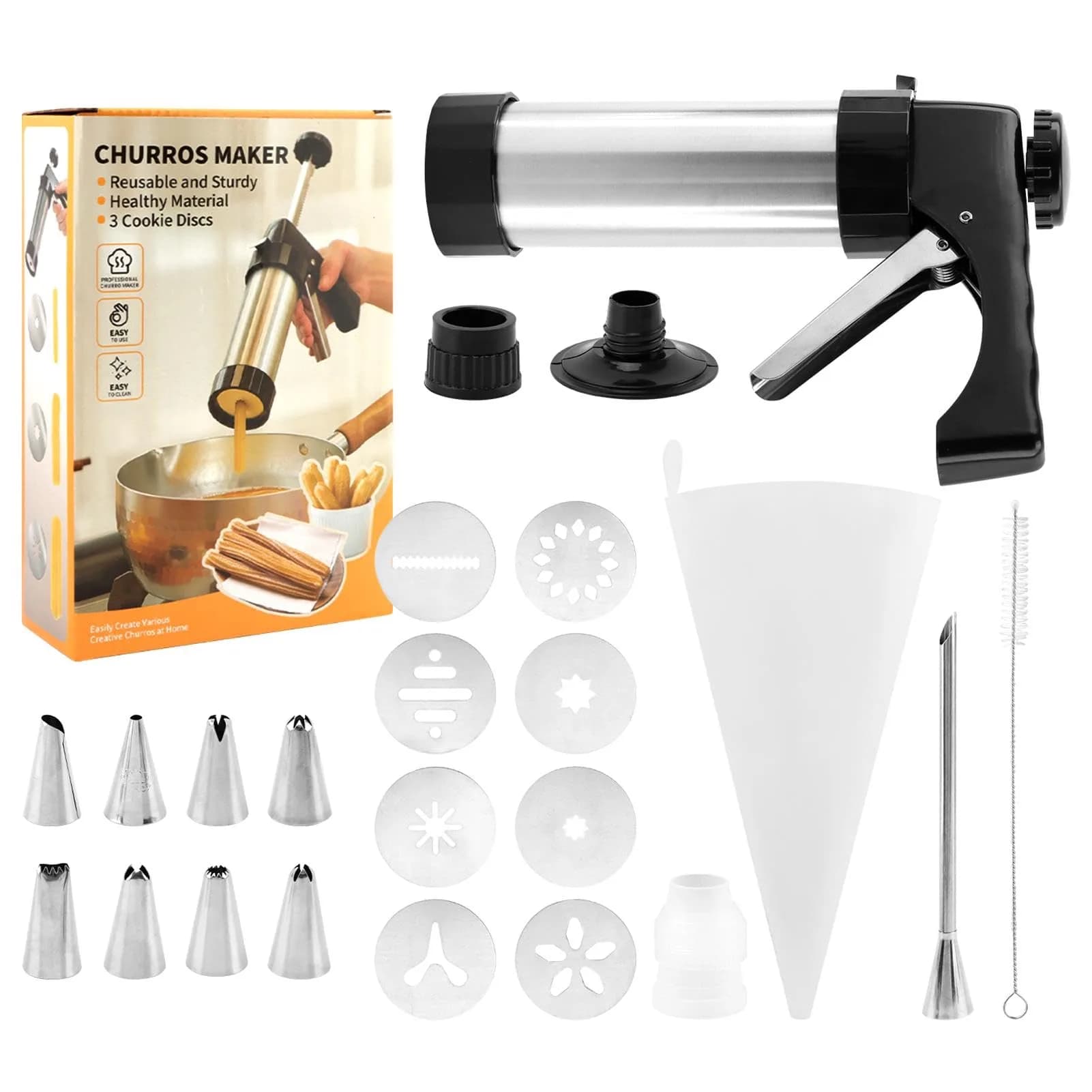 CALIDAKA 3-in-1 Churro Maker Kit, Stainless Steel Cookie Press Gun | Easy Home Baking - main product image