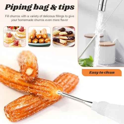 CALIDAKA 3-in-1 Churro Maker Kit, Stainless Steel Cookie Press Gun | Easy Home Baking thumbnail 6