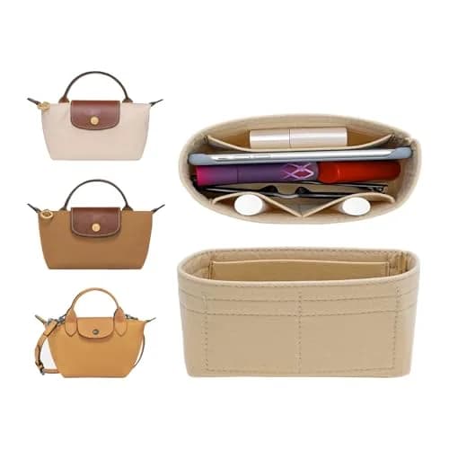 LOUKAYCCI Felt Purse Organizer Insert for Longchamp Le Pliage Mini | Lightweight Felt, 3 Compartments, Fits XS Bags thumbnail 1