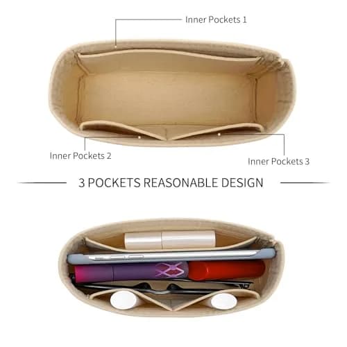 LOUKAYCCI Felt Purse Organizer Insert for Longchamp Le Pliage Mini | Lightweight Felt, 3 Compartments, Fits XS Bags thumbnail 4
