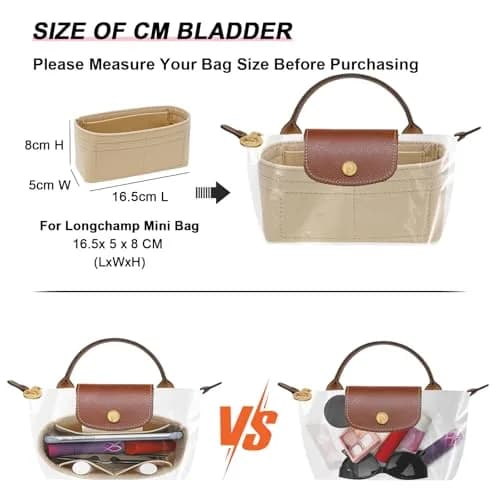 LOUKAYCCI Felt Purse Organizer Insert for Longchamp Le Pliage Mini | Lightweight Felt, 3 Compartments, Fits XS Bags thumbnail 3