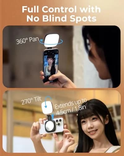 SMALLRIG Magnetic Selfie Light for iPhone, Phone Light with Mirror, Black | 6cm (2.36in) Compact LED Video Light thumbnail 4