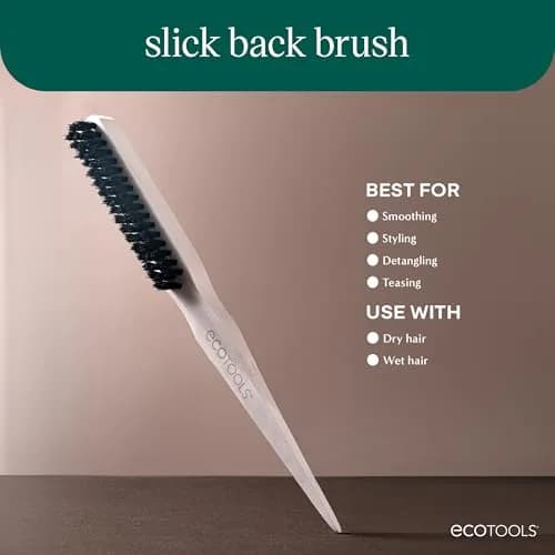 EcoTools Slick Back Hairbrush, Small Brush for Ponytail or Bun, 1 Count | Eco-Friendly, Vegan Boar Bristles, Bamboo Handle thumbnail 3