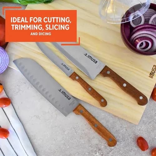 Imusa 3-Piece Stainless Steel Knife Set with Wood Handle | 8-inch Chef Knife, 7-inch Santoku, 5-inch Utility thumbnail 6