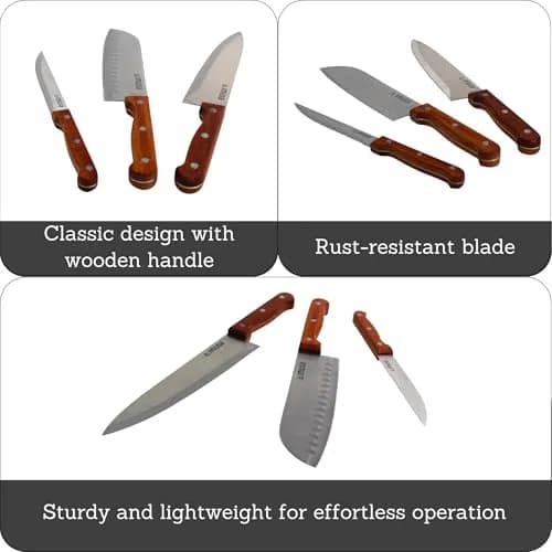 Imusa 3-Piece Stainless Steel Knife Set with Wood Handle | 8-inch Chef Knife, 7-inch Santoku, 5-inch Utility thumbnail 2