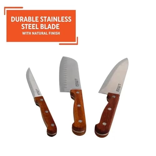Imusa 3-Piece Stainless Steel Knife Set with Wood Handle | 8-inch Chef Knife, 7-inch Santoku, 5-inch Utility thumbnail 3