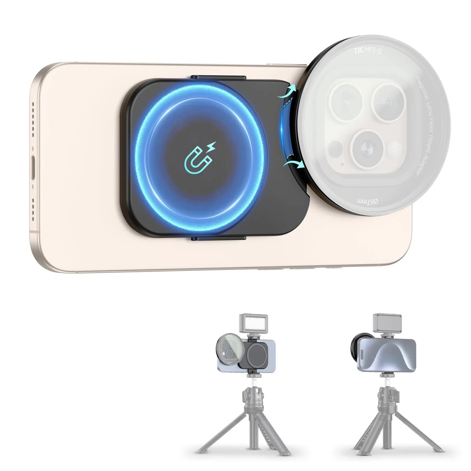 JJC 67mm ND Variable Filter with Magnetic Adapter for iPhone 16 15 14 Pro/Pro Max/Plus | ND2-128 (1-7 Stops) — Filter Mount (Only)