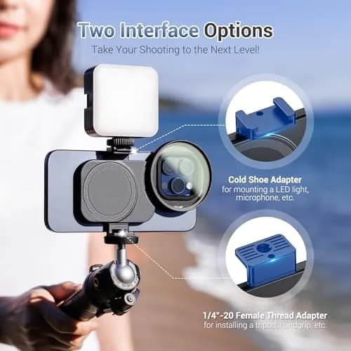 JJC 67mm Magnetic Filter Adapter Mount for iPhone 16/15/14 Pro/Pro Max/Plus with Cold Shoe & 1/4"-20 Mount thumbnail 4