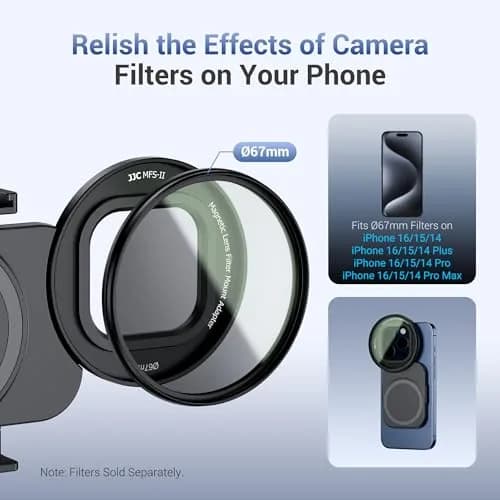 JJC 67mm Magnetic Filter Adapter Mount for iPhone 16/15/14 Pro/Pro Max/Plus with Cold Shoe & 1/4"-20 Mount thumbnail 5
