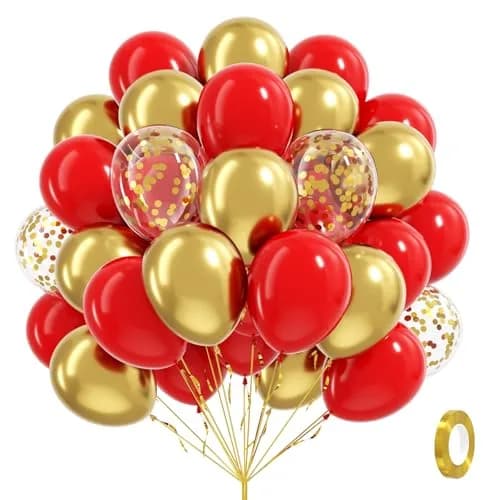 awenztech Red & Gold Balloons 60pcs (12-inch) | Assorted Colors Party Value Pack thumbnail 1