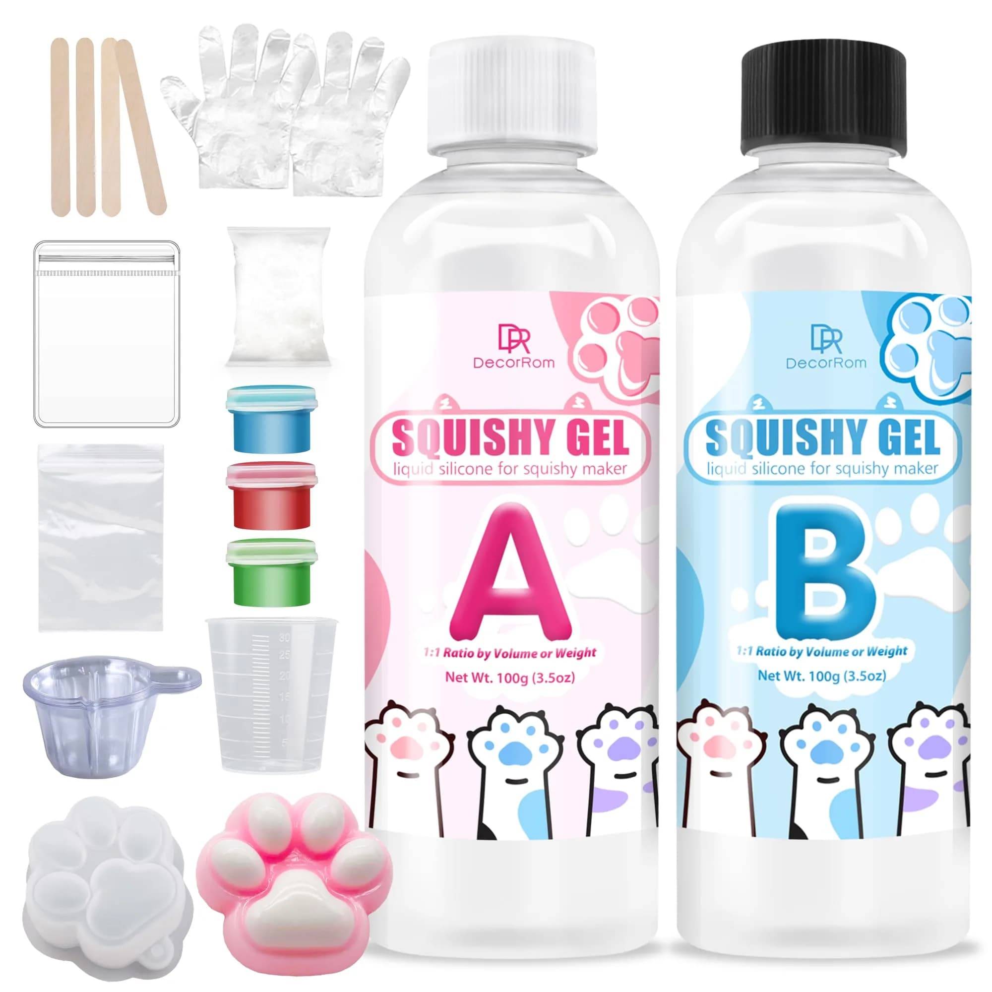 DecorRom Gel for Taba Squishy Kit 7oz Liquid Silicone | Ultra-Soft Fast Cure for Stress Relief — White