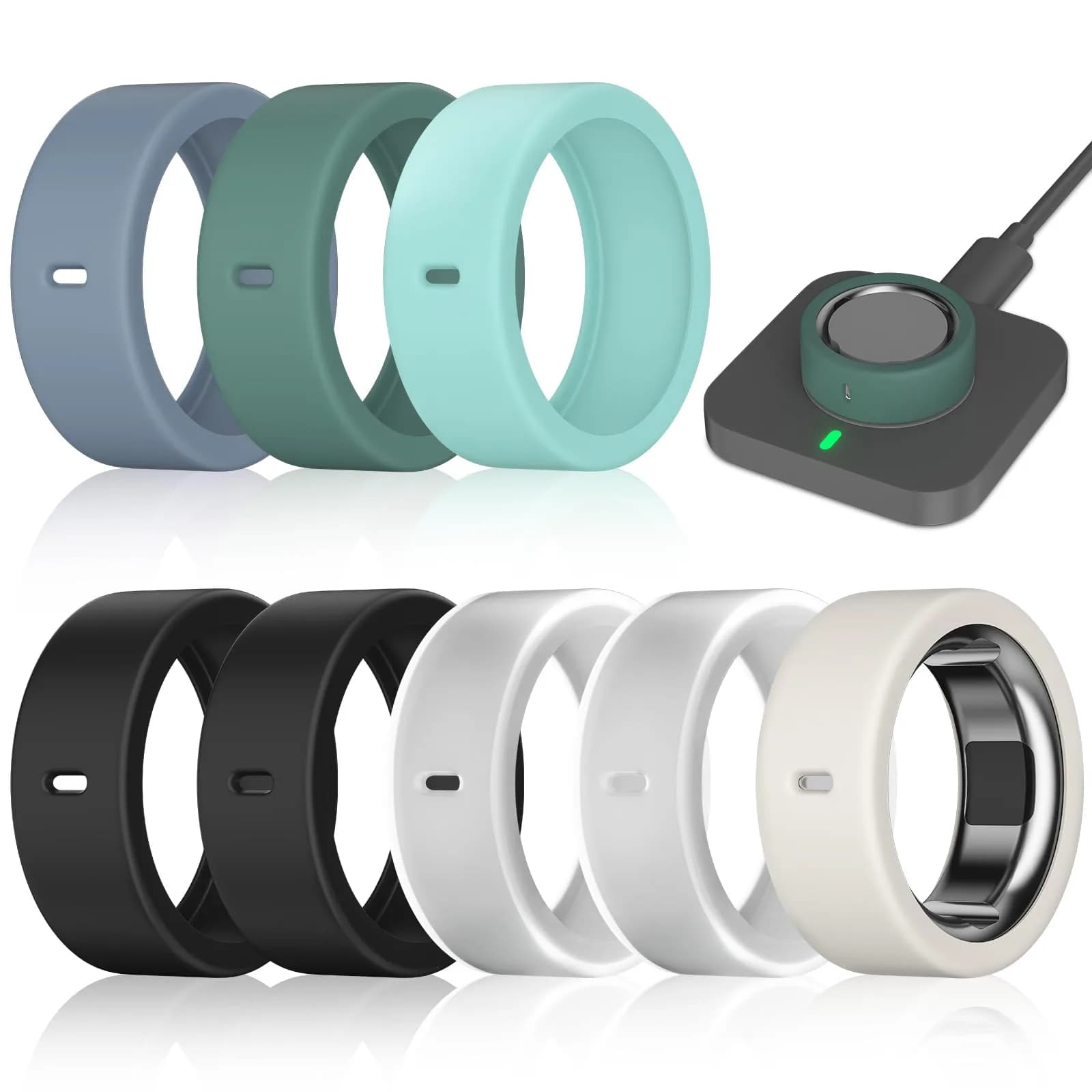 ZOOROO Oura Ring Covers (8 Pack) for Gen 3/4, Size M (8-11) | Silicone Ring Protector with Charging Hole