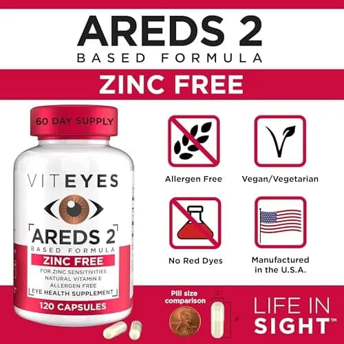 Viteyes AREDS 2 Zinc Free Macular Support Capsules 120 Ct | Eye Doctor Trusted, No Zinc, No Copper, Natural Vitamins thumbnail 4