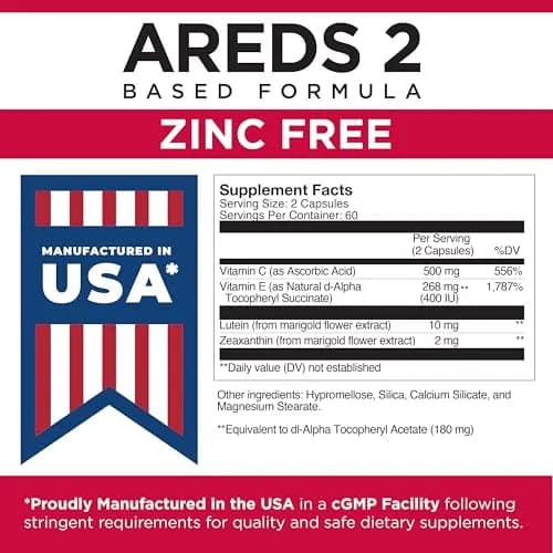 Viteyes AREDS 2 Zinc Free Macular Support Capsules 120 Ct | Eye Doctor Trusted, No Zinc, No Copper, Natural Vitamins thumbnail 5