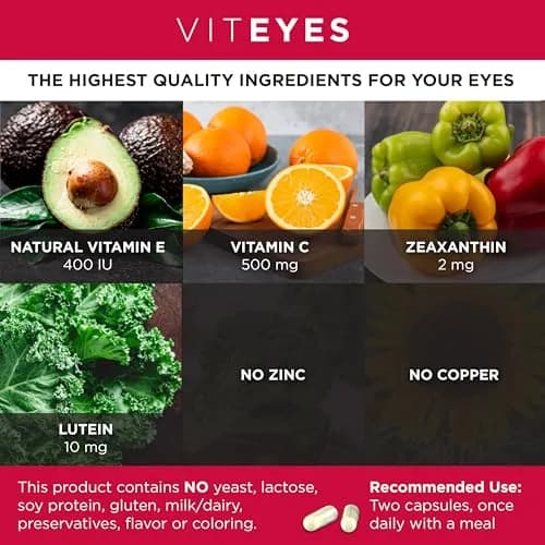 Viteyes AREDS 2 Zinc Free Macular Support Capsules 120 Ct | Eye Doctor Trusted, No Zinc, No Copper, Natural Vitamins thumbnail 3