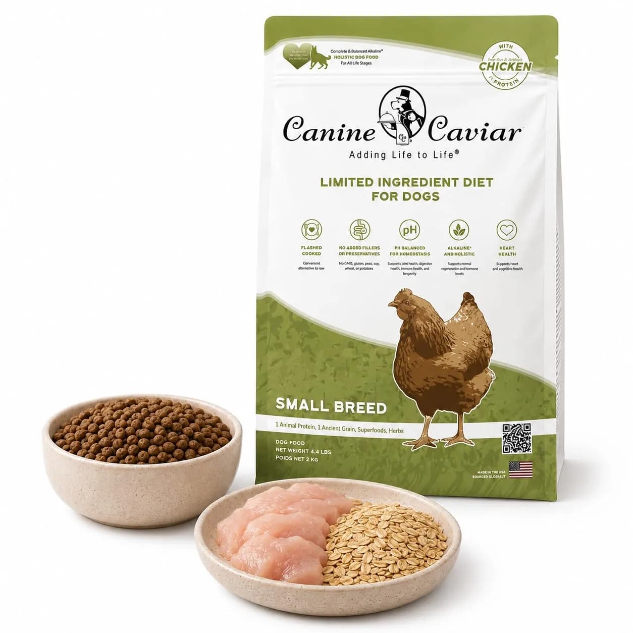 Canine Caviar Small Breed Dry Dog Food Chicken & Whole Ground Oats 22 lb | Grain-Free, pH Balanced - main product image