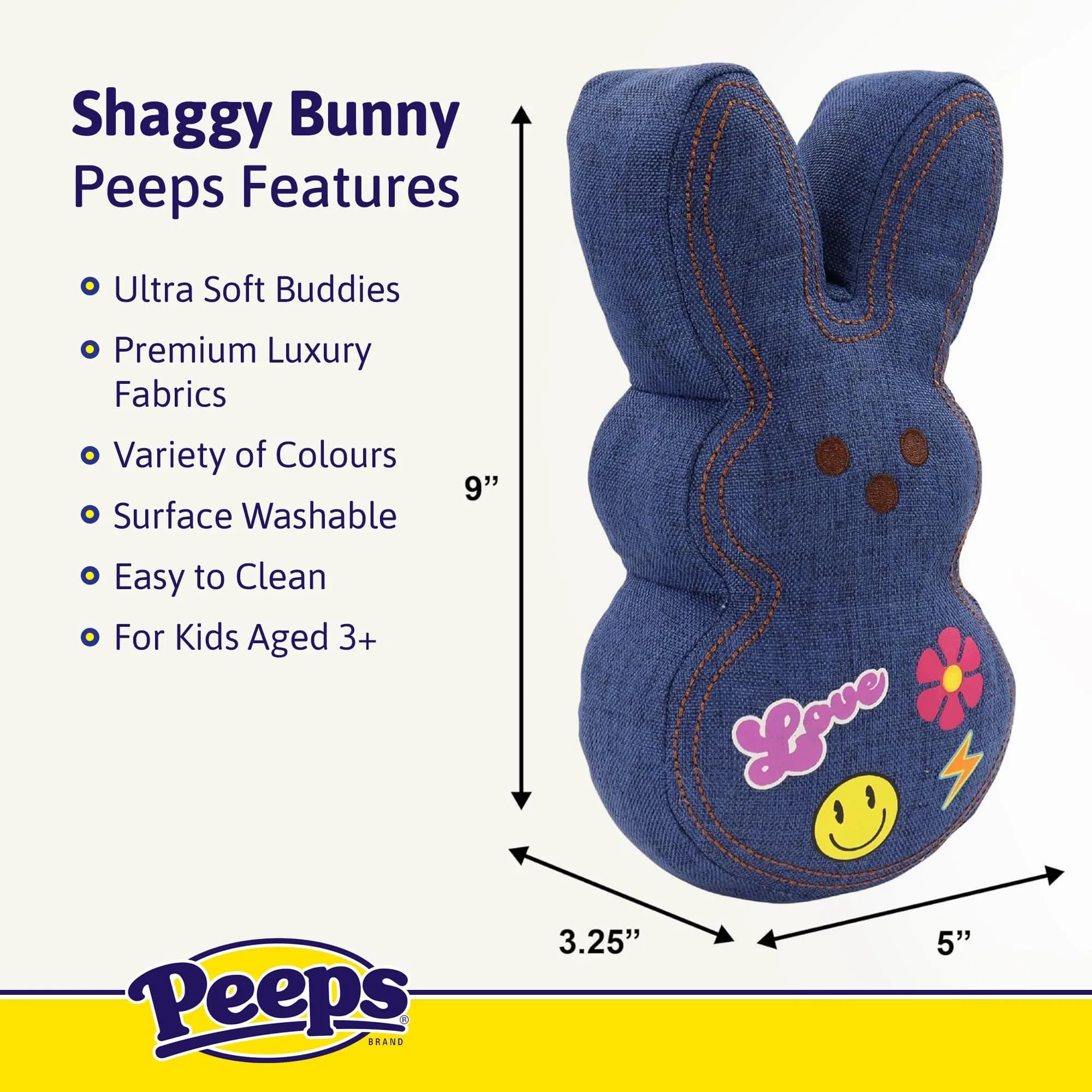 Animal Adventure 9" Dark Blue Denim Shaggy Bunny Peeps Plush | Easter Basket Stuffed Animals for Kids thumbnail 2