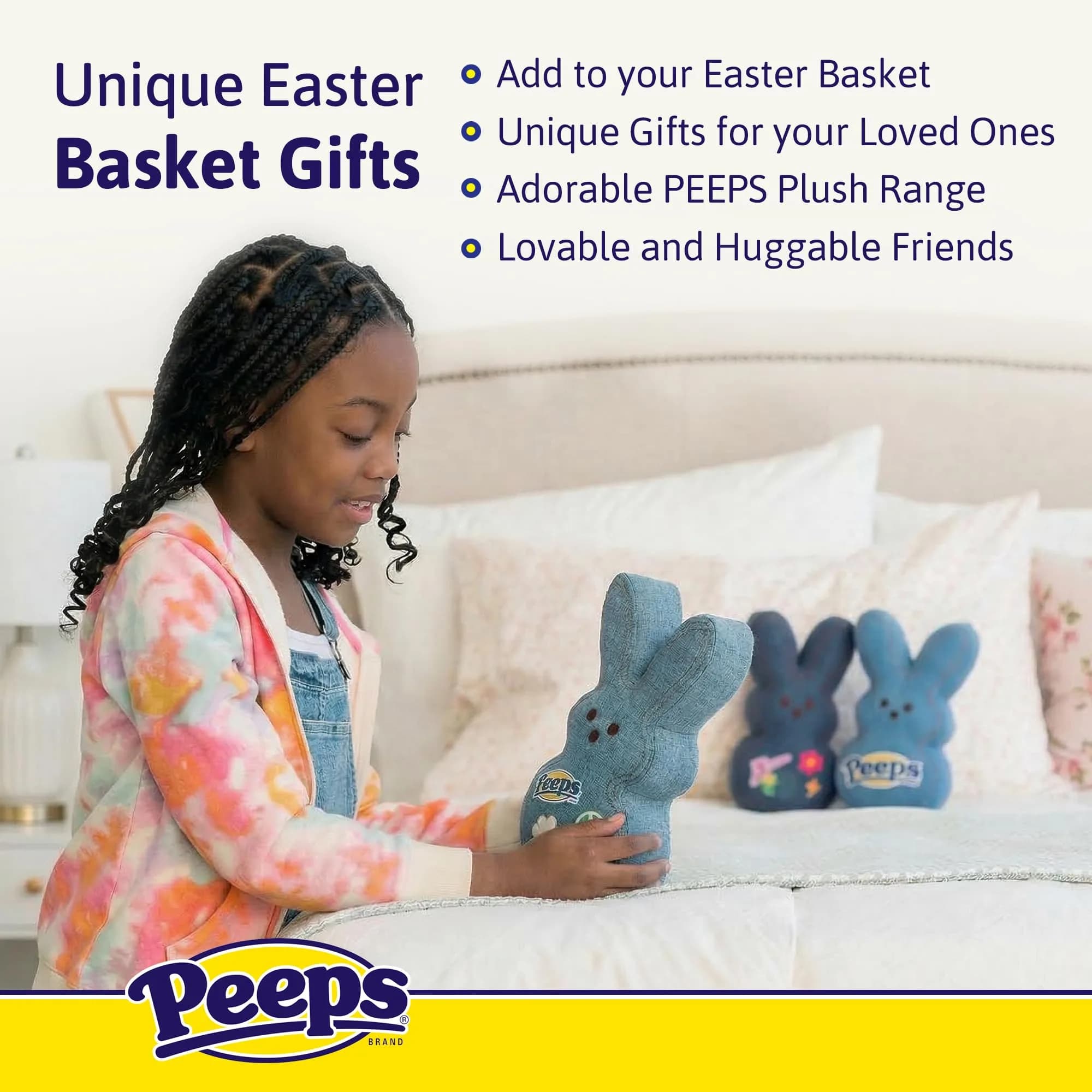 Animal Adventure 9" Dark Blue Denim Shaggy Bunny Peeps Plush | Easter Basket Stuffed Animals for Kids thumbnail 3