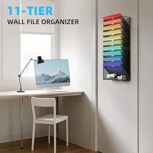 Marbrasse 11-Tier Hanging Wall File Organizer Black | Mesh Wall Mount Paper Sorter for Office Home Documents thumbnail 4