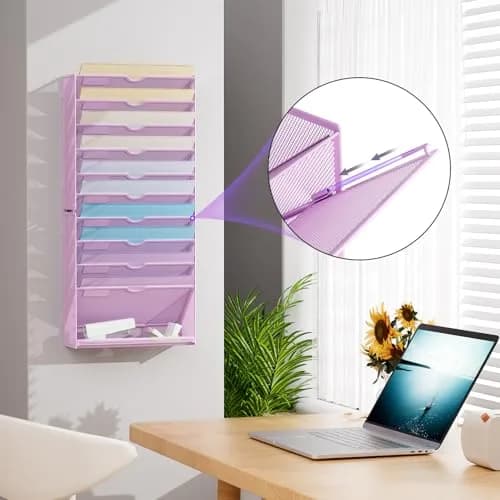 Marbrasse 11-Tier Wall File Organizer Purple | Great for Office Home & School Papers thumbnail 5