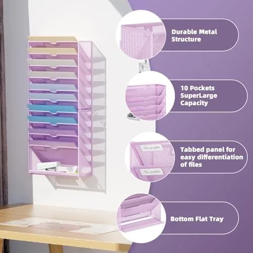 Marbrasse 11-Tier Wall File Organizer Purple | Great for Office Home & School Papers thumbnail 3